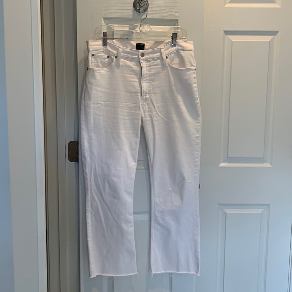 J Crew Factory White Jeans.  Mid-Rise Flare Crop Jeans